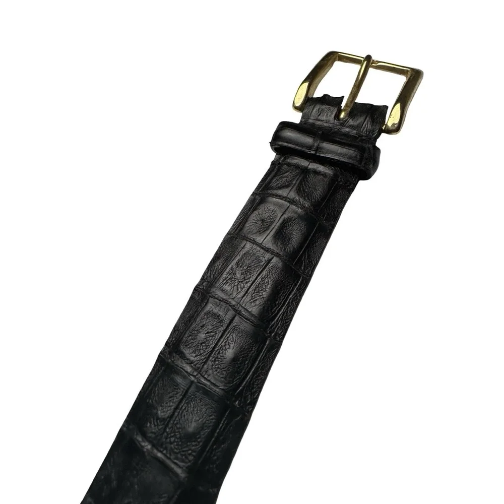 Bespoke Black Mens Genuine Crocodile 1.25 Inch Belt Brass Buckle Size 34 NWOT